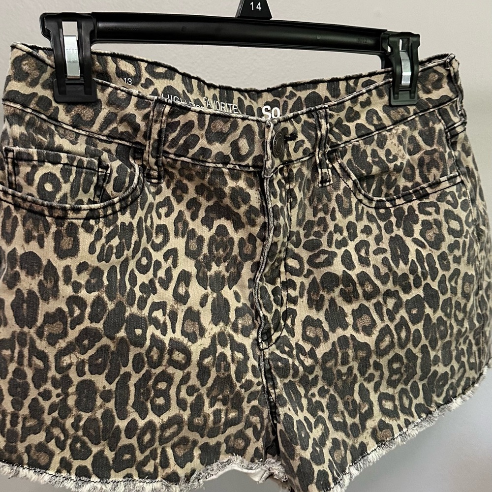 Denim cheetah print shorts